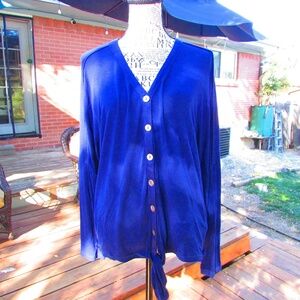 XCVI Blue Long Sleeve Button Down Knit Top